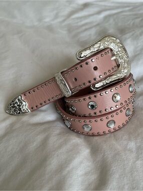 Nocona Pink Rhinestone Western Belt with Silver Buckle